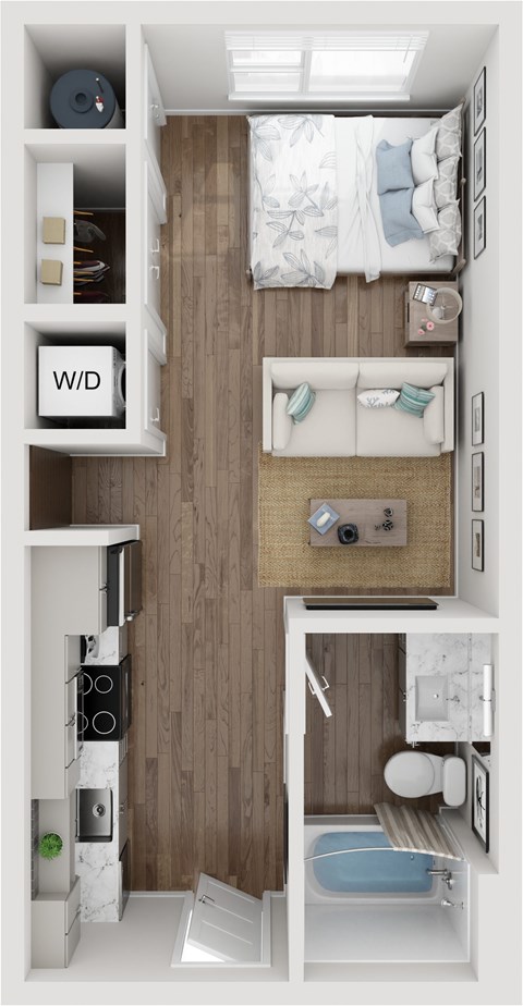 Floor plan for studio, 1 bath, 418 sqft